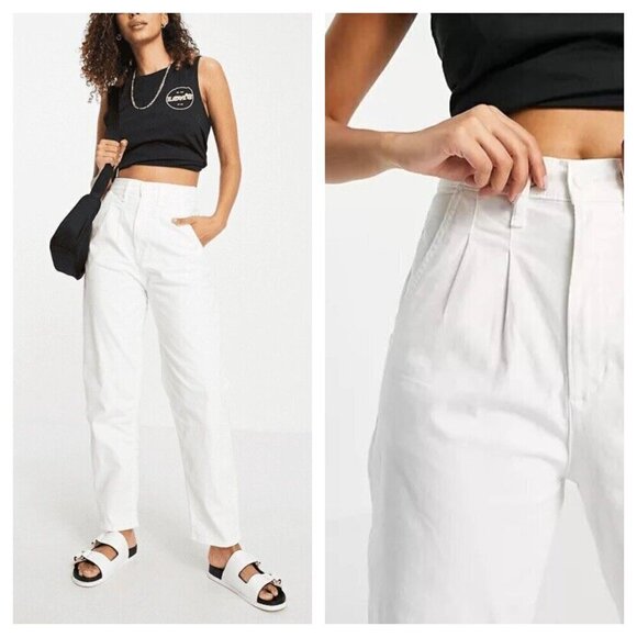 Levi's Pleated Balloon Leg Pants High Waisted Cropped in White Women's 25 - Picture 1 of 10